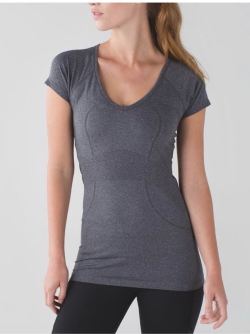 Lululemon Run Swiftly V Tech, Short Sleeve, Charcoal, Size 10
